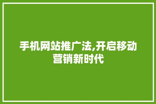 手机网站推广法,开启移动营销新时代