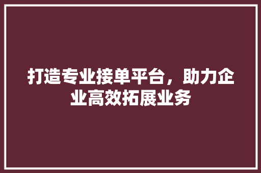 打造专业接单平台，助力企业高效拓展业务