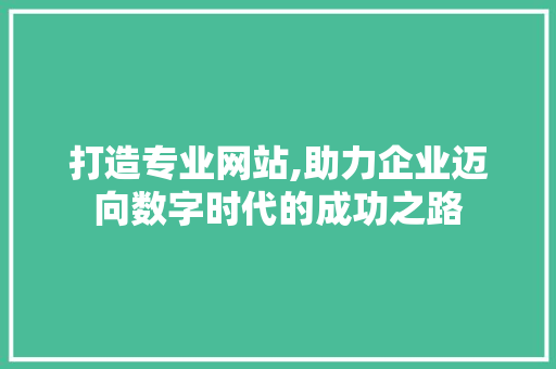 打造专业网站,助力企业迈向数字时代的成功之路