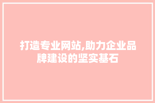 打造专业网站,助力企业品牌建设的坚实基石