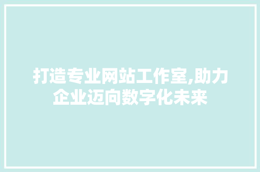 打造专业网站工作室,助力企业迈向数字化未来