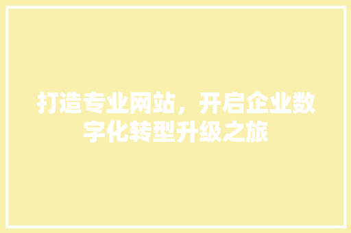 打造专业网站，开启企业数字化转型升级之旅 打造专业网站，开启企业数字化转型升级之旅 百度SEO