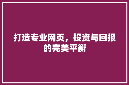 打造专业网页，投资与回报的完美平衡