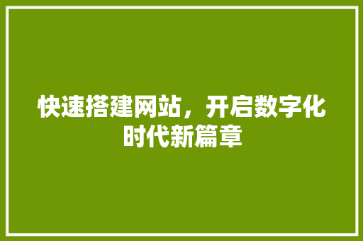 快速搭建网站，开启数字化时代新篇章 快速搭建网站，开启数字化时代新篇章 神马SEO