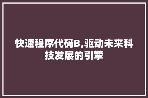 快速程序代码B,驱动未来科技发展的引擎 快速程序代码B,驱动未来科技发展的引擎 网站建设公司
