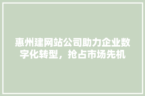 惠州建网站公司助力企业数字化转型，抢占市场先机 惠州建网站公司助力企业数字化转型，抢占市场先机 SEO关键词
