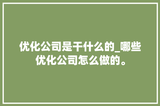 优化公司是干什么的_哪些优化公司怎么做的。 优化公司是干什么的_哪些优化公司怎么做的。 网站建设公司