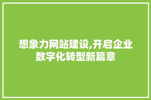 想象力网站建设,开启企业数字化转型新篇章 想象力网站建设,开启企业数字化转型新篇章 百度SEO