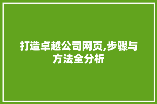 打造卓越公司网页,步骤与方法全分析