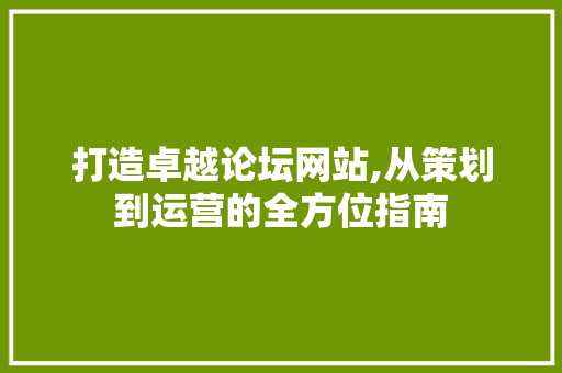 打造卓越论坛网站,从策划到运营的全方位指南 打造卓越论坛网站,从策划到运营的全方位指南 百度SEO