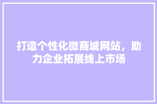 打造个性化微商城网站，助力企业拓展线上市场