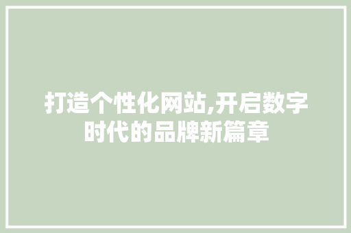 打造个性化网站,开启数字时代的品牌新篇章