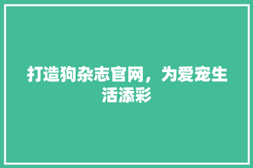 打造狗杂志官网，为爱宠生活添彩