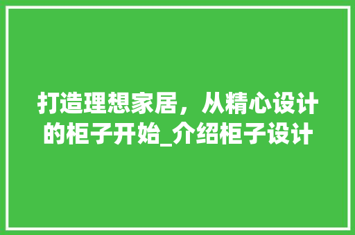 打造理想家居，从精心设计的柜子开始_介绍柜子设计图网站的魅力