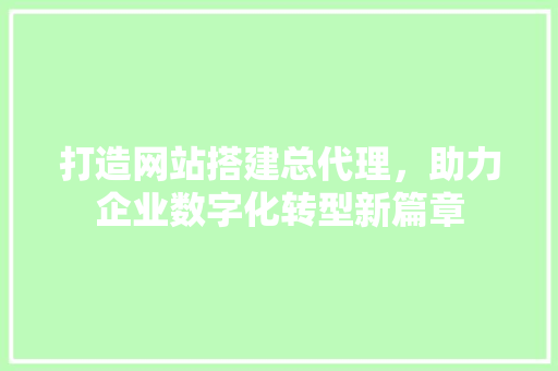 打造网站搭建总代理，助力企业数字化转型新篇章 打造网站搭建总代理，助力企业数字化转型新篇章 百度SEO