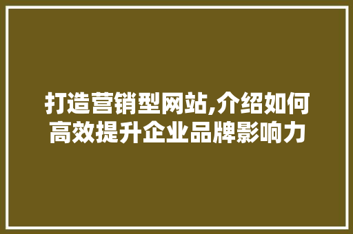 打造营销型网站,介绍如何高效提升企业品牌影响力