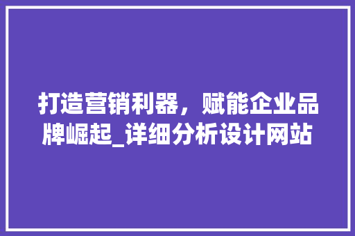 打造营销利器，赋能企业品牌崛起_详细分析设计网站广告的魅力
