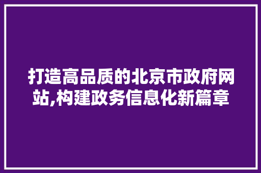 打造高品质的北京市政府网站,构建政务信息化新篇章