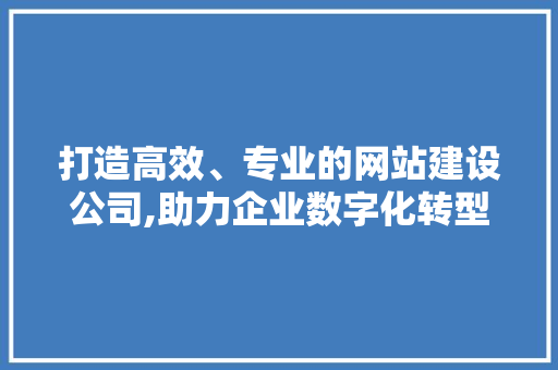 打造高效、专业的网站建设公司,助力企业数字化转型