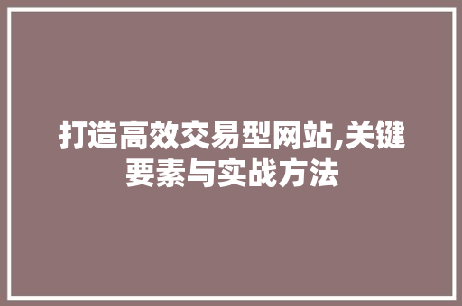 打造高效交易型网站,关键要素与实战方法