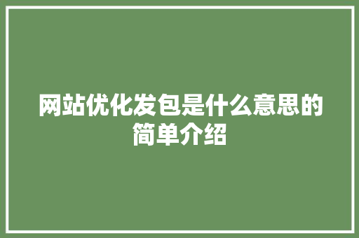 网站优化发包是什么意思的简单介绍