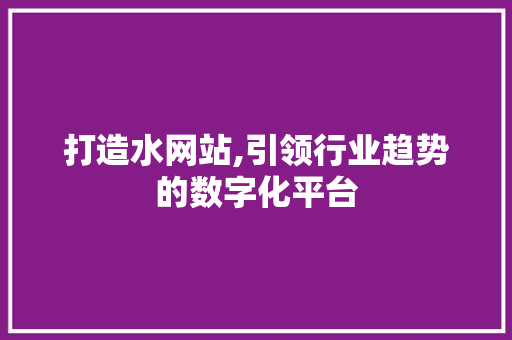 打造水网站,引领行业趋势的数字化平台