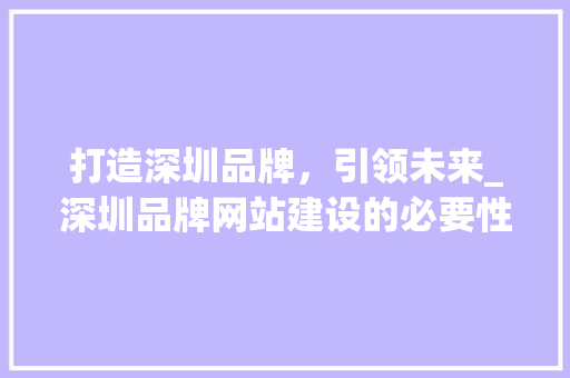 打造深圳品牌，引领未来_深圳品牌网站建设的必要性及步骤
