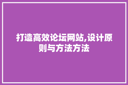 打造高效论坛网站,设计原则与方法方法