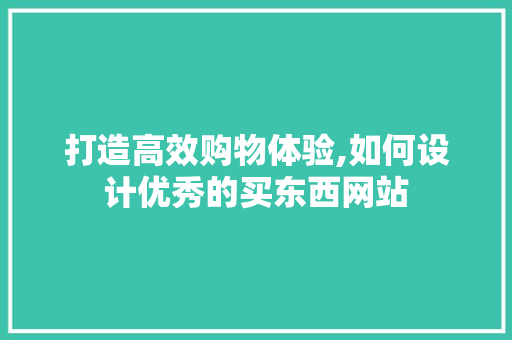 打造高效购物体验,如何设计优秀的买东西网站