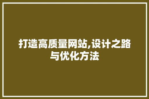 打造高质量网站,设计之路与优化方法