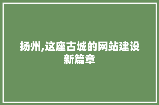 扬州,这座古城的网站建设新篇章 扬州,这座古城的网站建设新篇章 百度SEO