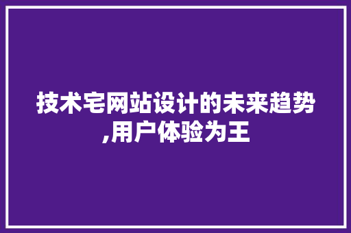 技术宅网站设计的未来趋势,用户体验为王 技术宅网站设计的未来趋势,用户体验为王 神马SEO