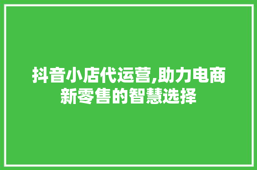 抖音小店代运营,助力电商新零售的智慧选择 抖音小店代运营,助力电商新零售的智慧选择 必应SEO