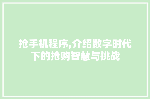 抢手机程序,介绍数字时代下的抢购智慧与挑战 抢手机程序,介绍数字时代下的抢购智慧与挑战 神马SEO