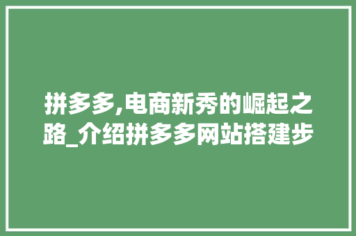 拼多多,电商新秀的崛起之路_介绍拼多多网站搭建步骤
