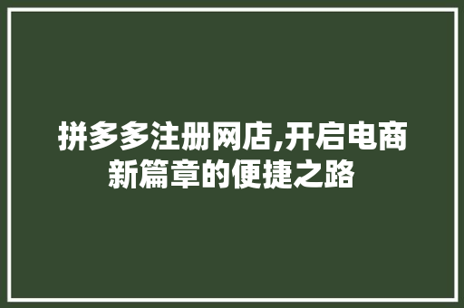拼多多注册网店,开启电商新篇章的便捷之路