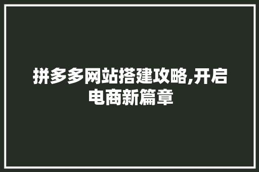 拼多多网站搭建攻略,开启电商新篇章 拼多多网站搭建攻略,开启电商新篇章 搜狗SEO