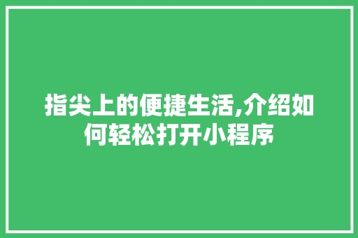 指尖上的便捷生活,介绍如何轻松打开小程序 指尖上的便捷生活,介绍如何轻松打开小程序 SEO关键词