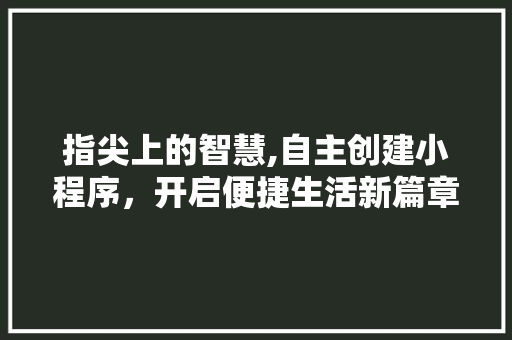 指尖上的智慧,自主创建小程序，开启便捷生活新篇章 指尖上的智慧,自主创建小程序，开启便捷生活新篇章 搜狗SEO
