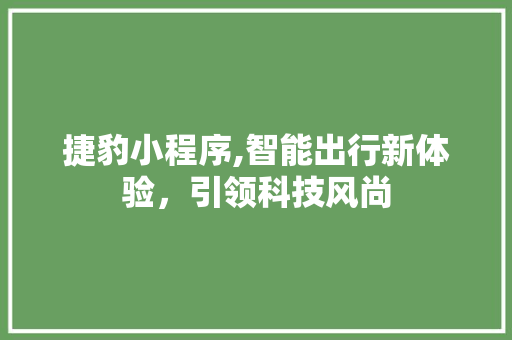 捷豹小程序,智能出行新体验，引领科技风尚 捷豹小程序,智能出行新体验，引领科技风尚 网站建设公司