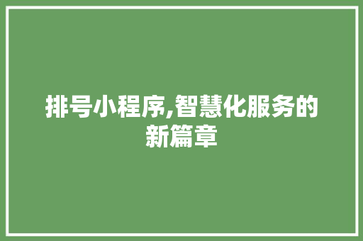 排号小程序,智慧化服务的新篇章 排号小程序,智慧化服务的新篇章 神马SEO