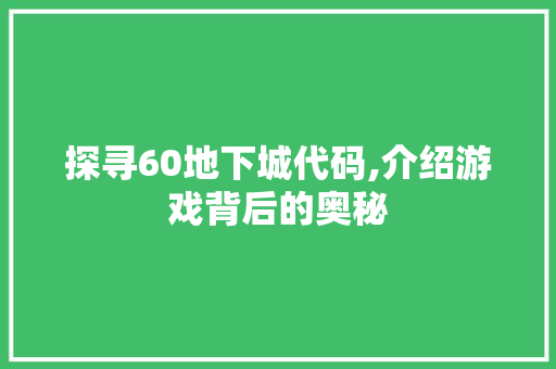 探寻60地下城代码,介绍游戏背后的奥秘