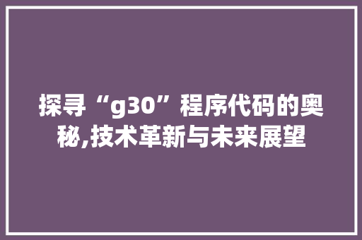 探寻“g30”程序代码的奥秘,技术革新与未来展望 探寻“g30”程序代码的奥秘,技术革新与未来展望 SEO关键词
