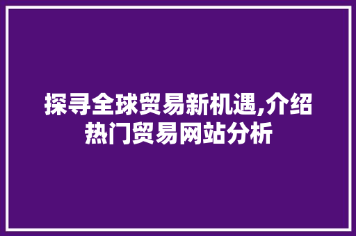 探寻全球贸易新机遇,介绍热门贸易网站分析