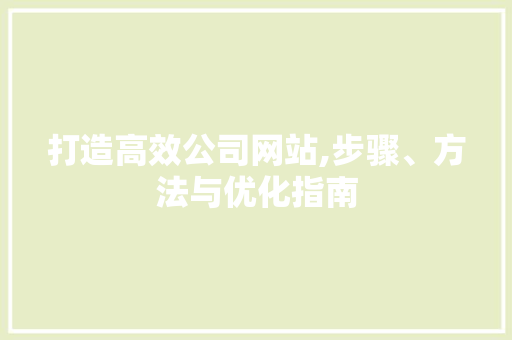 打造高效公司网站,步骤、方法与优化指南