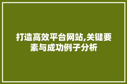 打造高效平台网站,关键要素与成功例子分析 打造高效平台网站,关键要素与成功例子分析 神马SEO