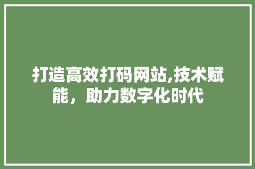 打造高效打码网站,技术赋能，助力数字化时代