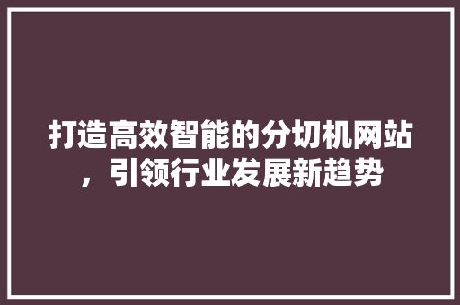 打造高效智能的分切机网站，引领行业发展新趋势