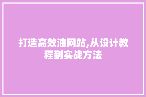 打造高效油网站,从设计教程到实战方法