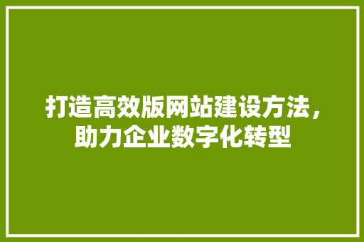 打造高效版网站建设方法，助力企业数字化转型